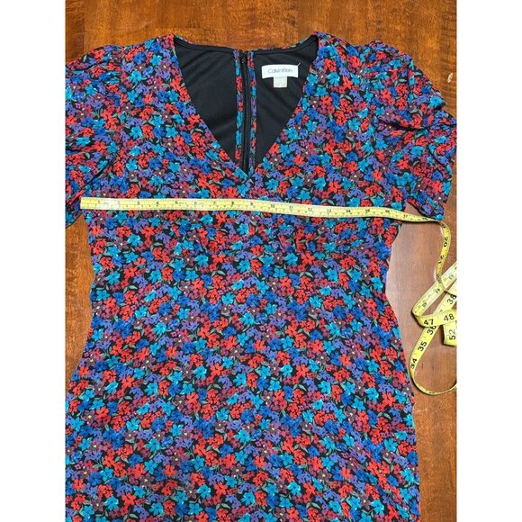 Floral Print Chiffon Calvin Klein V-Neck Short Sleeve Dress - Picture 3 of 7